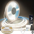 COB LED Strip Lights Natural White,24V Dimmable led Light Strip KIT with Remote and app Control,4000K 50FT/15m 8mm Wide Ra>90 Cuttable Flexible Strip Lights for Bedroom,Wardrobe,Cabinet