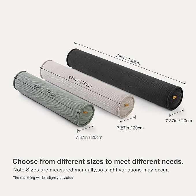 Body Pillow for Adults – Corduroy Long Round Bolster Pillow for Bed, Cuddle Pillow with Full Support for Side Sleepers & Restful Sleep,47 x 7.87 Inches,Lamp Black