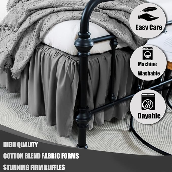 TSUTOMI Bed Skirt King Size Ruffled Bed Skirt with Split Corners, 14 Inch Drop Dust Ruffle Bed Skirts with Platform, Gathered Style, 100% Microfiber, Grey