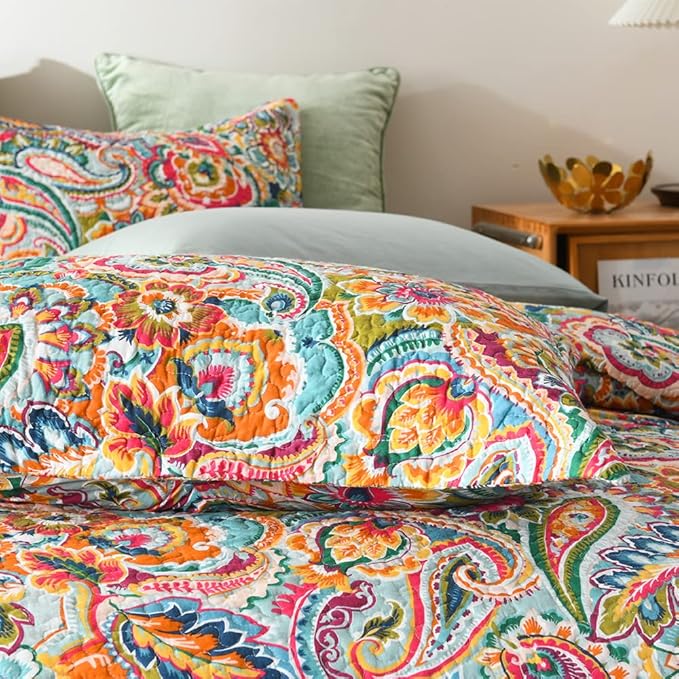Cotton Bedspread Quilt Sets, Reversible Bedding Coverlet Sets Comforter, Gorgeous Red Floral Paisley Bedspread, Queen Size