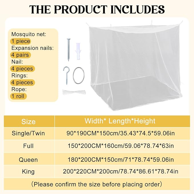 4 Corners Mosquito Net for Mosquiteros para Camas Bed Canopies Netting Bed Drapes Rectangular Mosquito Mesh for Camping Home Outdoor Travel(White A,L79 X W59 X H63 Inch,No-Opening)