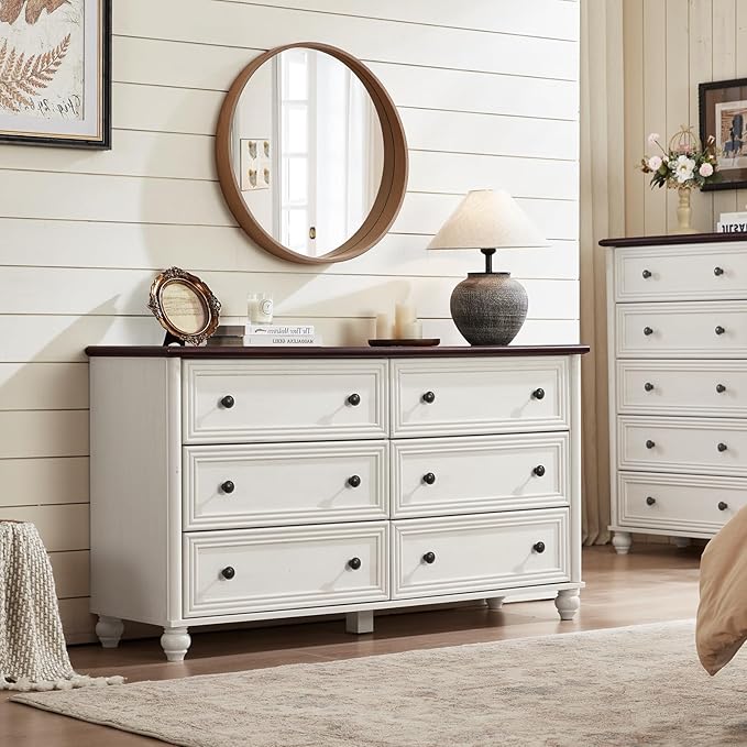 Farmhouse Dressers & Night Stand Set of 4, Wood 54" Wide Dresser & 45" Tall Chest of Drawers, 18" with Charging Station Nightstand Set of 2, Bedroom Furniture Dresser Set for Home Living Room Hallway