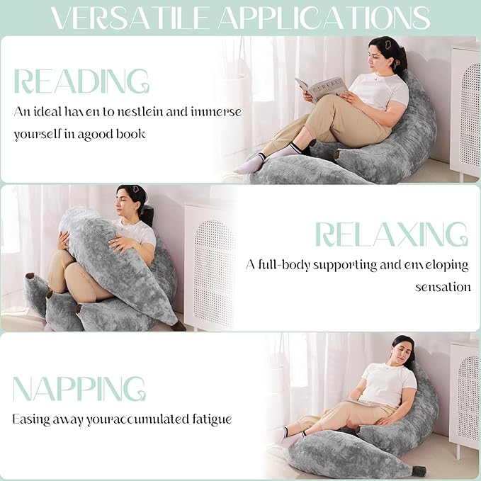 Banana Bean Bag Chair with Ottoman, Floor Sofa Bed with Footrest, Comfy Convertible Lounger for Teens & Adults, Plush Couch for Bedroom, Living Room or Dorm, M-Grey