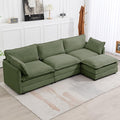 112'' Sectional Modular Cloud Couch, Oversized L Shaped 3 Seat Sofa with Movable Ottomans, 2 Throw Pillows, Upholstered Corduroy L Shape Comfy Deep Couches for Living Room and Office, Green