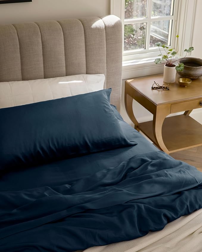 Cozy Earth Luxury Bed Sheet Set - 100% Viscose from Bamboo Fabric, Ultra-Soft & Breathable, Fits Regular & Deep Pocket Mattresses up to 20" - 4 Pieces Full Set Pacific Blue