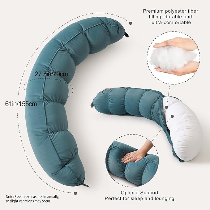 Peallow(Pat. Pend) – Long Round Body Pillow for Adults, Bolster Pillow for Sleeping, Soft and Supportive Pillow for Sleeping & Lumbar Support (Slate Blue,47")