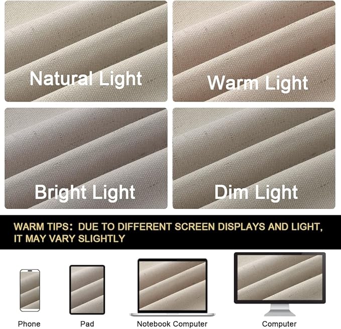 PrinceDeco 100% Blackout Curtains Linen Blackout Curtains 84 Inches Long for Dining Room Grommet Soundproof Window Treatment Drapes for Hall Room, 52" Wide Per Panel, Set of 2，Cobblestone