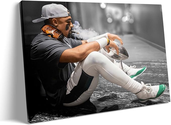B.B.F MAKE 2025 Super Canvas Bowl Wall Art Champions Eagles Poster Print Philadelphia Hurts Painting Canvas Wall Decor Sports Star Picture Modern Bedroom Living Room Home Decoration, Framed 16x20inch