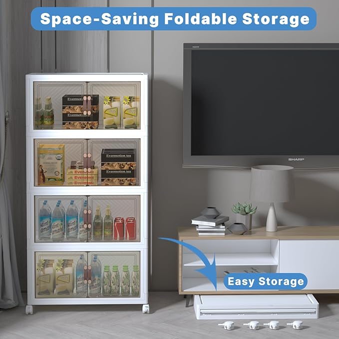 Extra Large Stackable Storage Bins with Lids&Wheels,500QT-125QT/32GAL*4Pack Collapsible Container Closet Organizers,Plastic Stackable Storage drawers for bedroom Dorm