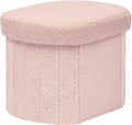 B FSOBEIIALEO Storage Ottoman for Dorm Room, Boucle Folding Storage Ottoman Foot Rest, 16.14 Inches Small Collapsible Ottoman Cube for Living Room Pink