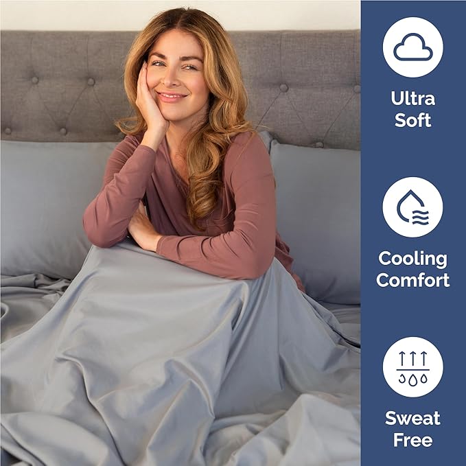 Full 6 Piece Sheet Set - Cooling, Comfy & Breathable - Hotel Luxury Bedding, Includes Fitted Sheet for Women, Men, Kids & Teens - 1 Flat, 1 Fitted Sheet, 4 Pillowcases with Deep Pockets - Steel Blue