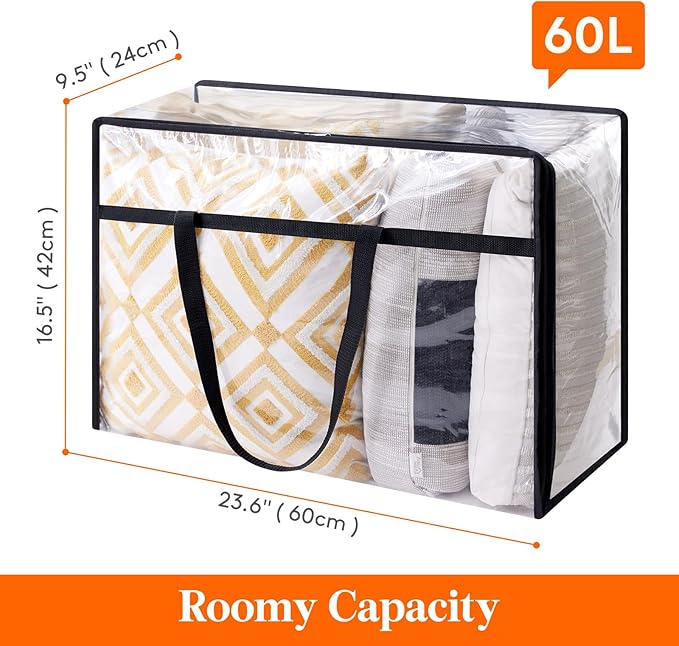 Lifewit 4 Pack Clear Clothes Storage Bags, 60L Plastic Blanket Storage Bag, Vinyl Foldable Moving Bags with Zipper, Closet Organizers and Storage Containers for Bedding, Duvet, Comforter