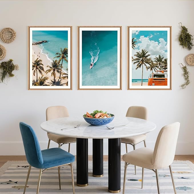 LHIUEM Large Nature Surfboard Beach Framed Canvas Wall Art,Summer Ocean Surfing Wall Decor,Palm Trees Wall Painting,Modern Picture Artwork for Living Room,Bedroom,Dining Room,Office -24"x36"x3