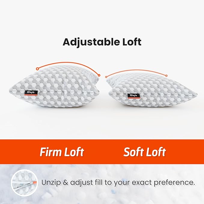 Layla Sleep, Adjustable Fill Kapok Pillow, Luxurious Cooling Pillow, Queen (Single), Supportive for Head, Neck, Fully Adjustable, Natural Material That is Light and Airy. Sleep Better-Kapok Pillows