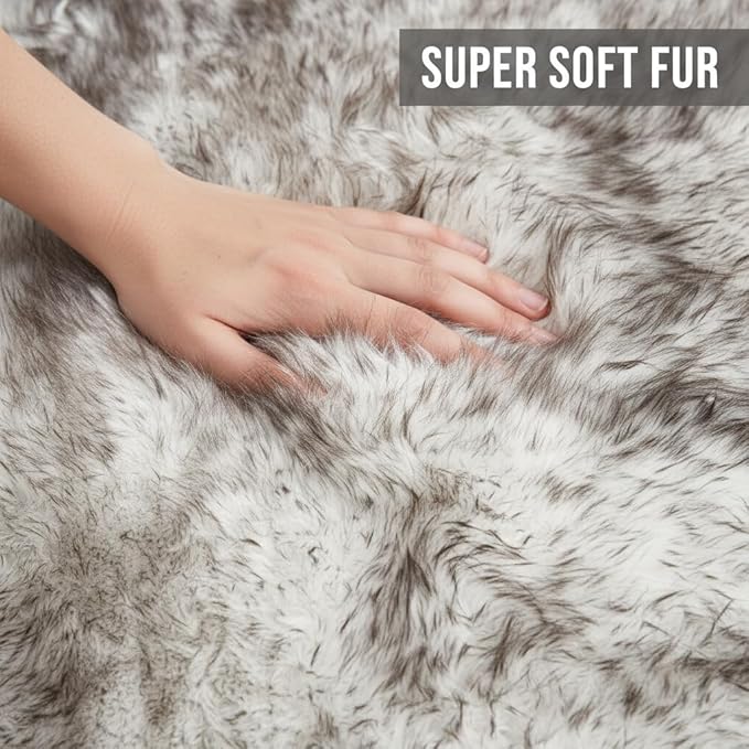 Super Area Rugs Premium Genuine Sheepskin Rug 4' x 6' Long Fur Soft & Natural Shaggy Living Room Rug, Wolf Tip Brown, Four Pelt