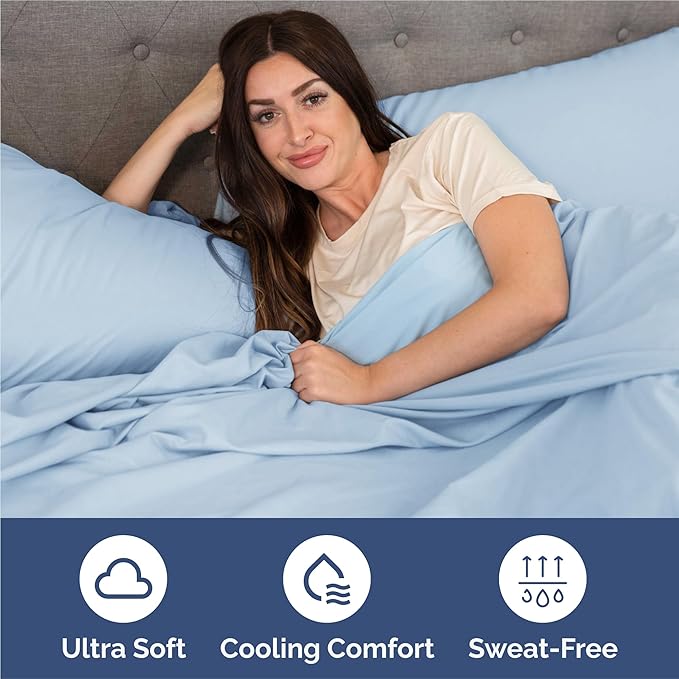 Split King 7 Piece Sheet Set - Cooling & Breathable - Hotel Luxury Bedding, Includes Fitted Sheets for Women, Men, Kids & Teens - 1 Flat, 2 Fitted Sheets, 4 Pillowcases with Deep Pockets - Baby Blue