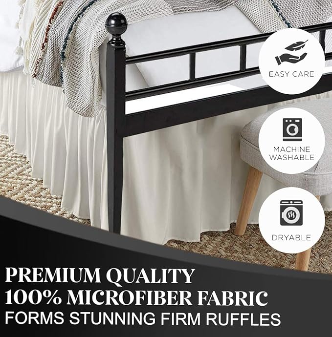 Ruffled Bed Skirt with Split Corners, Ivory, Full 18 Inch Drop Bedskirt, Hotel Quality Brushed Microfiber Wrinkle Free Dust Ruffle Bed Skirt Full Size