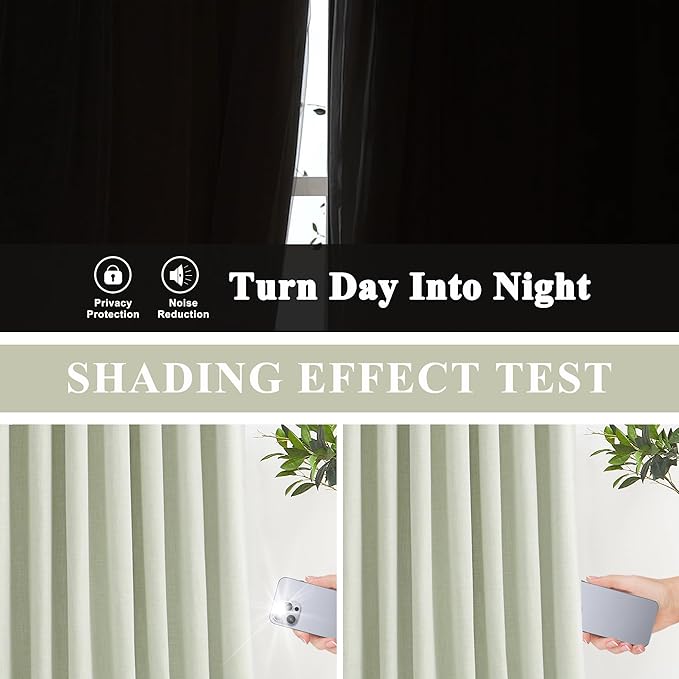 Vision Home Green Linen Full Blackout Curtains 120 inch for Bedroom Living Room Darkening Soundproof Window Panels Thermal Insulated Rod Pocket Back Tab Neutral Drapes 10FT 56" Wx120 Lx2