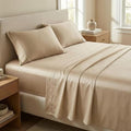 Beckham Hotel Collection King Sheet Set 100% Cotton, 500TC Luxury Sateen Bedding, 16” Deep Pocket, Moisture-Wicking, 4-Piece, Sand
