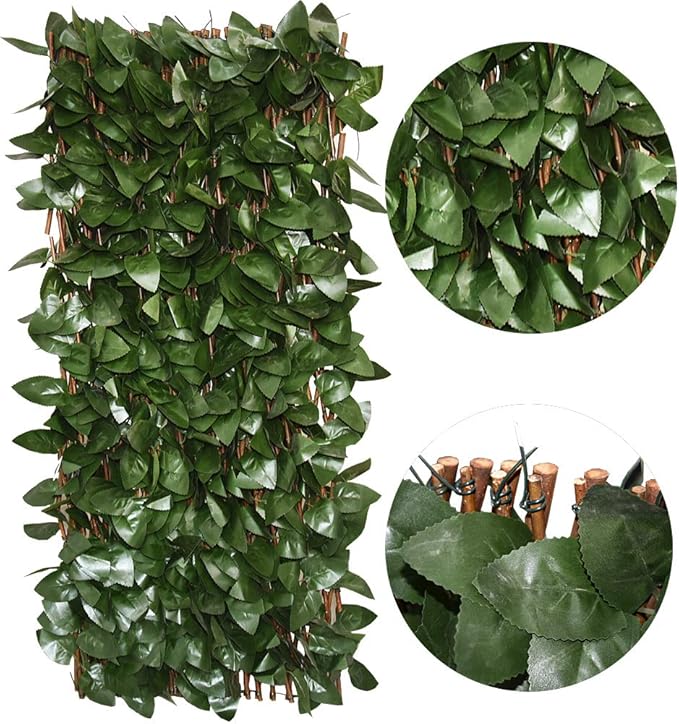 GLANT Expandable Fence Privacy Screen for Balcony Patio Outdoor,Decorative Faux Ivy Fencing Panel,Artificial Hedges (Single Sided Leaves) (2, Dark Green)