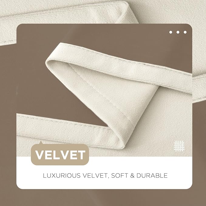 Joydeco Mousse White Blackout Curtains 96 Inch Long, Luxury Thermal White Velvet Curtains for Bedroom & Living Room, Room Darkening Velvet Drapes 2 Panels, Grommet Top (52W x 96L)