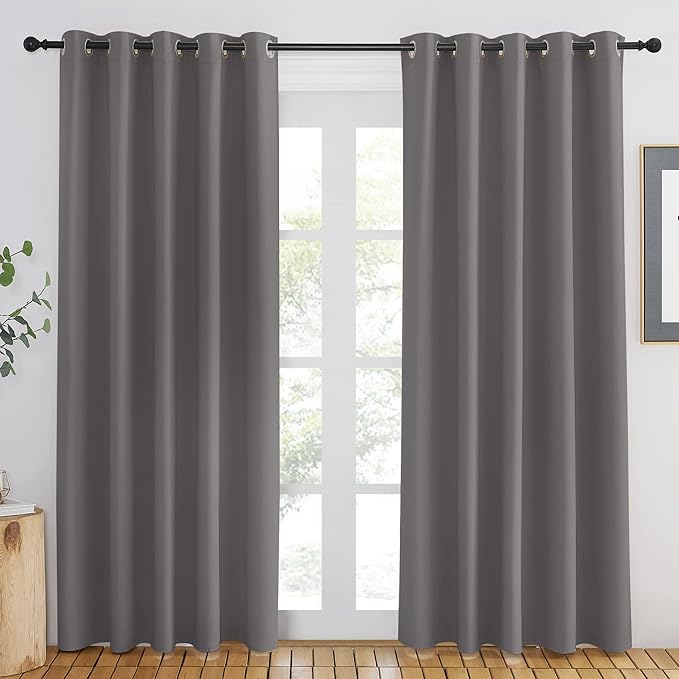 NICETOWN Doorway Curtain Panel for Bedroom - Room Darkening Light Blocking Thermal Insulated Solid Ring Top Blackout Window Drapes for Living Room (1 Panel, W66 x L84, Gray)