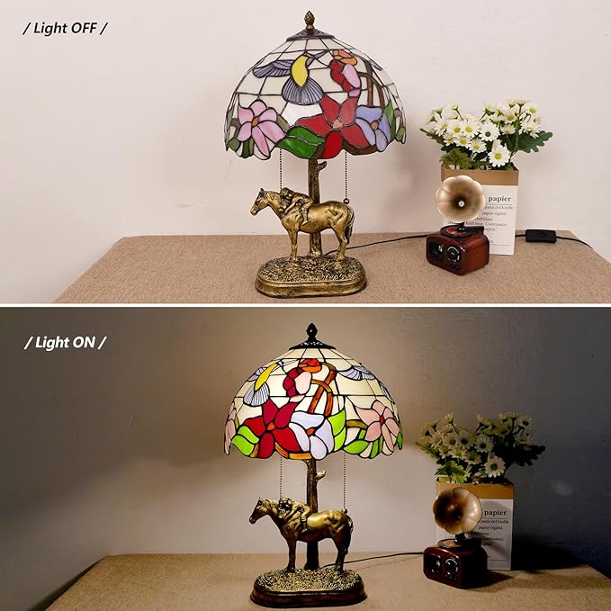 2 Lights Tiffany Table Lamp Stained Glass Table Lamp Victorian Bedside Lamp for Bedroom Living Room Home Coffee Decor,11.8 inch