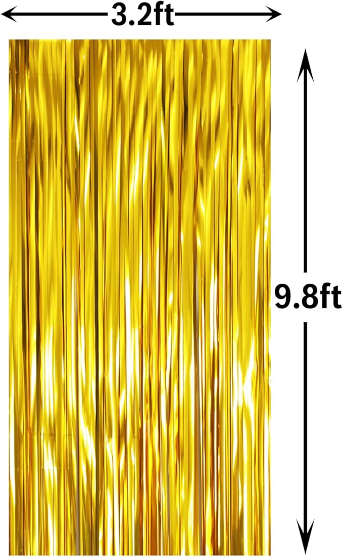 GOER 3.2 ft x 9.8 ft Metallic Tinsel Foil Fringe Curtains Party Photo Backdrop Party Streamers for Birthday,Graduation,New Year Eve Decorations Wedding Decor (4 Pcs,Matte Gold,Thick Material)