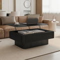 LKTART Lift Top Coffee Table for Living Room, Accent Fluted Coffee Table with Storage, Modern Solid Wood Veneered Rectangle Center Tea Table for Small Space Apartment (38.6''L×14''H-Black)