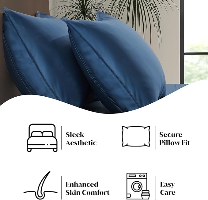 Luxury Bamboo Market | Queen Size Bed Sheet Set | 100% Viscose Made from Bamboo | Organically Grown | Ultra Soft | Cooling Sheets for Hot Sleepers | 17" Deep Pocket [Midnight Blue]
