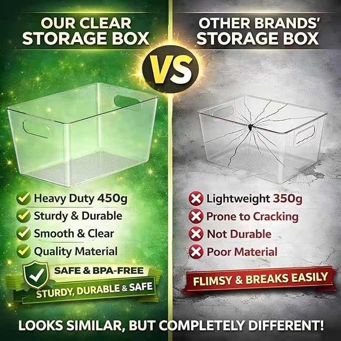 Clear Plastic Storage Bins-6 Pack Large Pantry Organizers and Storage Containers for Kitchen, Bathroom, Under-Sink, Office, Closet, Garage, Freezer and Snack