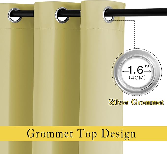 NICETOWN Insulated Room Darkening Curtains and Drapes - Energy Saving Thermal Insulated Solid Grommet Room Darkening Draperies for Sliding Glass Door/Patio (1 Pair, W80 x L84, Paler Yellow)