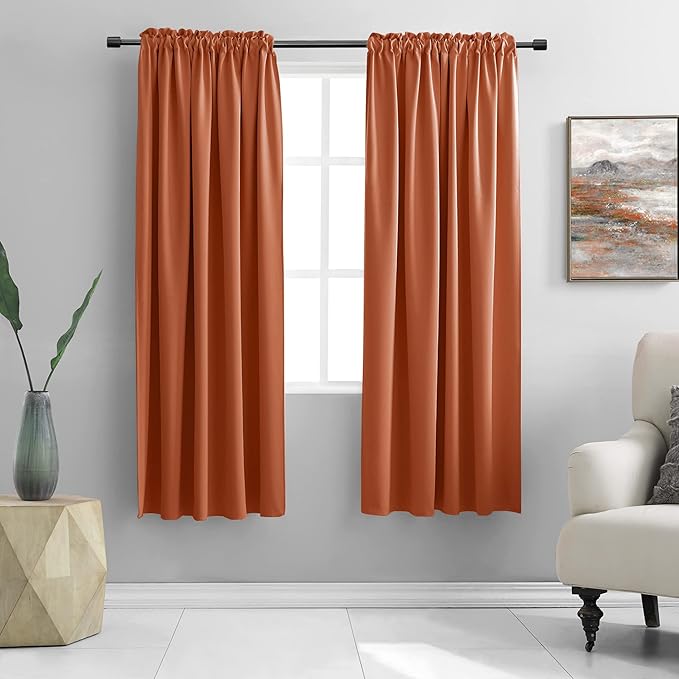 DONREN Terracotta Orange Draperies Curtains for Bedroom - 2 Panels Window Shades Light Blocking Insulated Thermal Curtain Panels for Women Room, 52 x 72 Inch Length