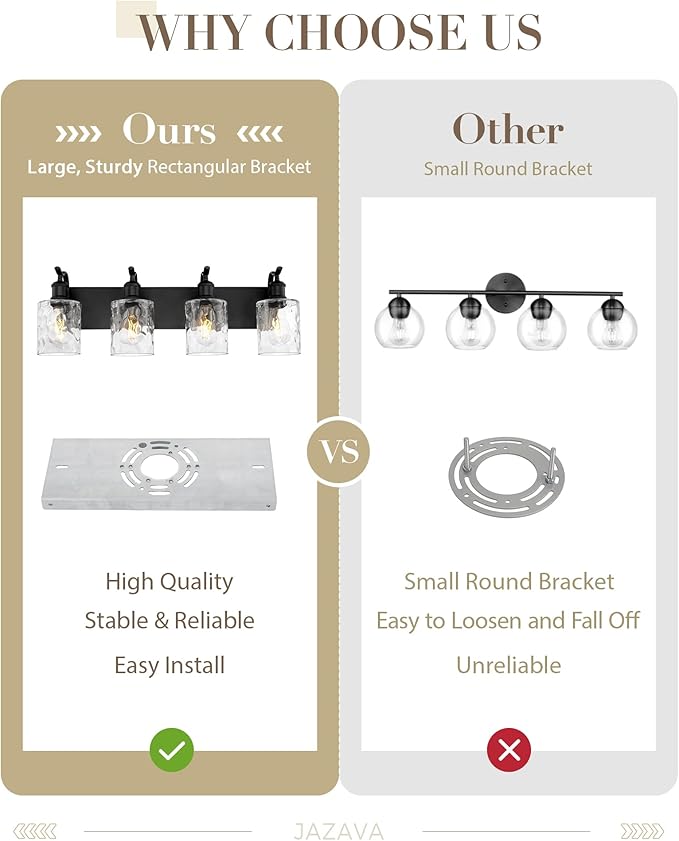 Bathroom Vanity Light Fixtures 4-Light Hammered Glass Modern Wall Mounted Over Mirror Black - VL01BKH-4