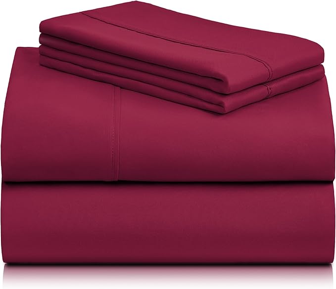 LuxClub 3 PC Twin XL Sheet Set, Deep Pockets Wrinkle Free Cooling Bed Sheets Hotel Bedding for Women, Men, Kids & Teens, Includes 1 Fitted Sheet, 1 Flat Sheet and 1 Pillowcase-Silky Soft Burgundy