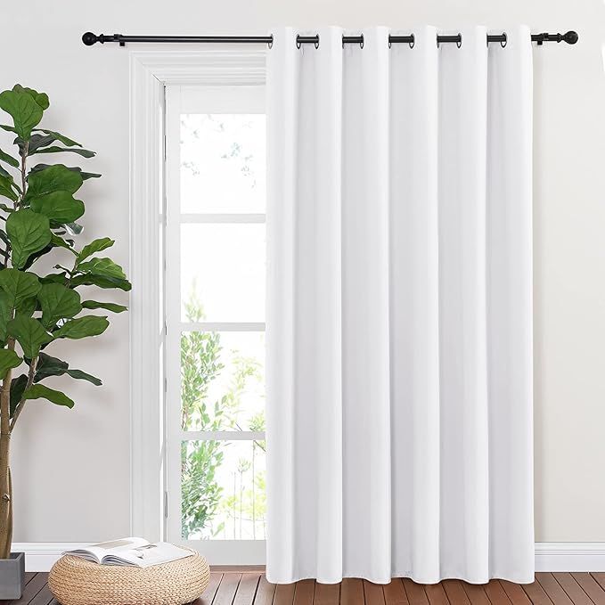NICETOWN Sliding Door Curtain Window Treatment for Living Room, Energy Smart Thermal Insulated Extra Wide Solid Blackout Curtains/Drapes for Patio Door (Pure White, W80 x L84)