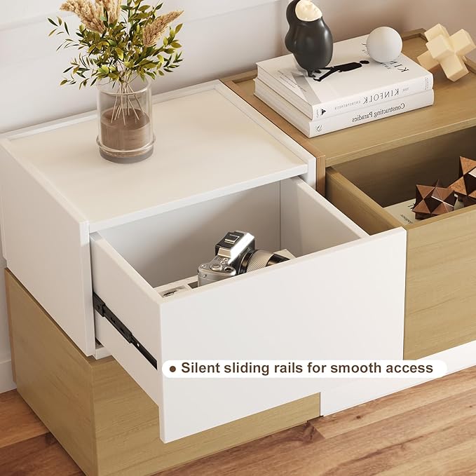 Stackable Storage Drawers, Wooden Drawer Storage Organizer, Modern Nightstands with Wooden Drawers, Small Storage Cabinet, Modular Design, Available in 2 Sizes for Versatile Use Champagne Small