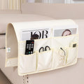HAOMAIJIA Anti Slip Sofa Armrest Organizer Arm Chair Bedside Caddy Storage Organizer For Recliner Couch With 6 Pockets For Cell Phone Tv Remote Control (Ivory White, 31.89 inches × 18.5 inches)