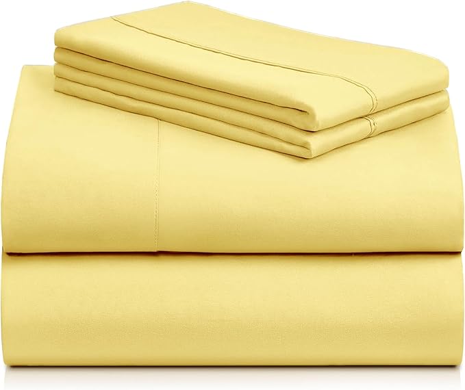 LuxClub 4 PC Sheet Set Bed Sheets Deep Pockets 16" Eco Friendly Wrinkle Free Cooling Machine Washable Hotel Bedding Silky Soft - Lemon King