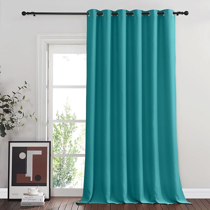 NICETOWN Sliding Door Curtain 108 Inches Long - Blackout Thermal Insulated Grommet Room Divider Privacy Drape for Patio Glass Door, 1 Panel, Peacock Teal, 100 Inch Extra Wide