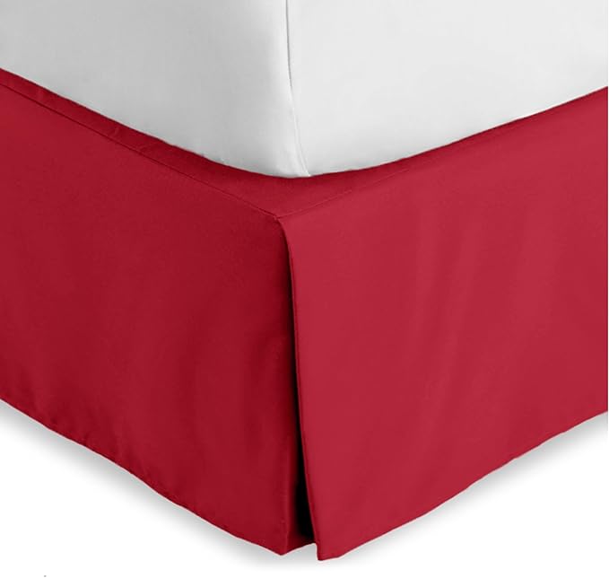 Bare Home Full Bed Skirt - 15-Inch Tailored Drop Easy Fit - Bed Skirt for Beds - Center & Corner Pleats (Full, Red)
