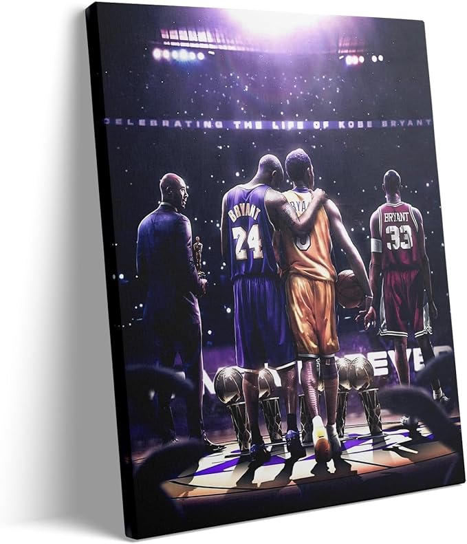 Kobe Bryant Legacy Canvas Wall Art Print Poster, Iconic Inspirational Sports Picture Artwork, Motivational Mamba Mentality Painting Wall Decor for Office Gym Home Living Room Bedroom, Framed 16x20inch