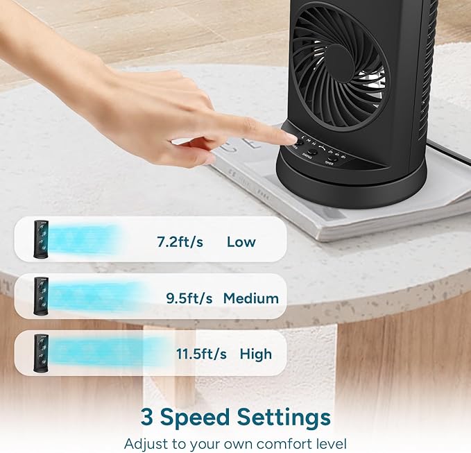 Dr. Prepare Tower Fan Oscillating Fan, Portable Desk Fan with 3-Speed Options, Dual Air Circulation, 110° Oscillation, 3 Timers, Personal Quiet Table Fan for Home Office Desktop Bedroom, 13 inch