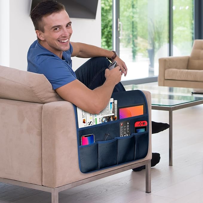 WETRBWEH TV Remote Control Holder Couch Caddy, Non-slip Bedside Caddy Organizer with 5 Pockets for Key Glasses Phone Magazine Holders