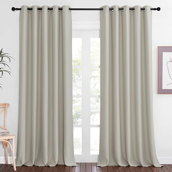 NICETOWN Patio Blackout Curtain Panels - Extra Wide Sliding Door Thermal Insulated Drape, Privacy Room Divider Curtain for Bedroom Office (Natural, 66 x 118 Inch Long)
