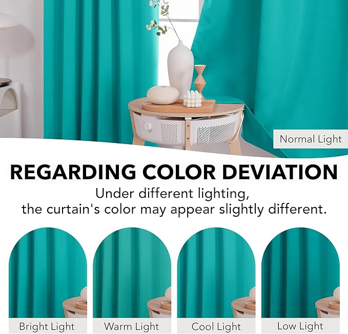 Deconovo Solid Back Tab and Rod Pocket Room Darkening Shades Insulated Thermal Window Coverings Blackout Curtains for Sliding Glass Door 52Wx95L Inch Turquoise Set of 2