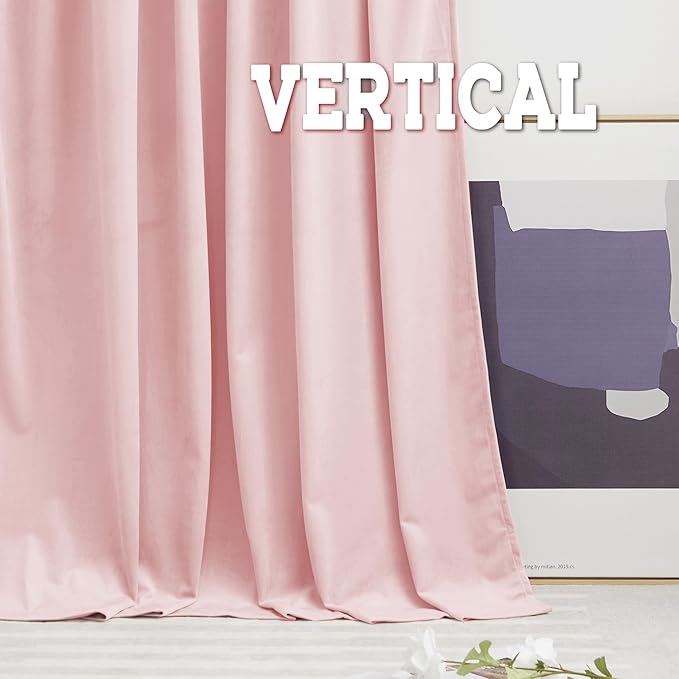RYB HOME Baby Pink Velvet Curtains 96 inches, Back Tab Soft Fabric Room Darkening Thermal Insulated Luxurious Home Decor Curtains for Living Room Bedroom, W 52" x L 96", 2 Panels Set