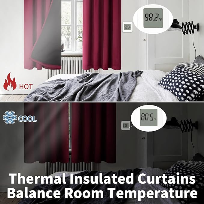 BGment Blackout Curtains for Living Room 84 Inch Length, Christmas Thermal Insulated Full Room Darkening Noise Reducing Rod Pocket Bedroom Curtains，2 Panels， Burgundy Red，52 Inch Wide