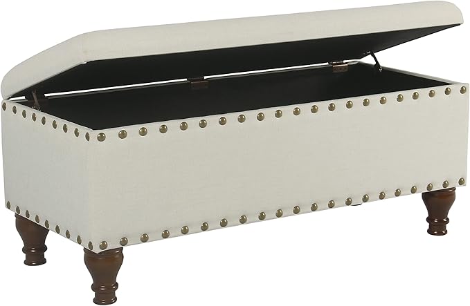 HomePop Large Storage Bench with Nailhead Trim - Cream
