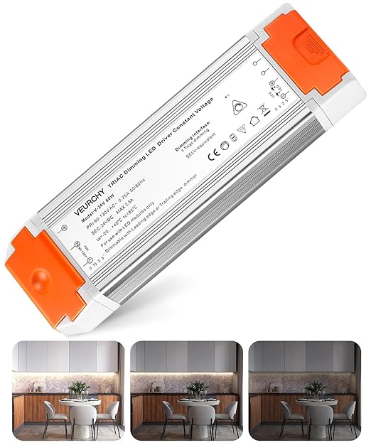 24V Dimmable LED Driver, 60 Watt Dimmable LED Power Supply AC 120V to DC 24V Compatible with Lutron & Leviton Dimmer Switches, 24 Volt Led Transformer 60W for Strip Lights Smooth Dimming